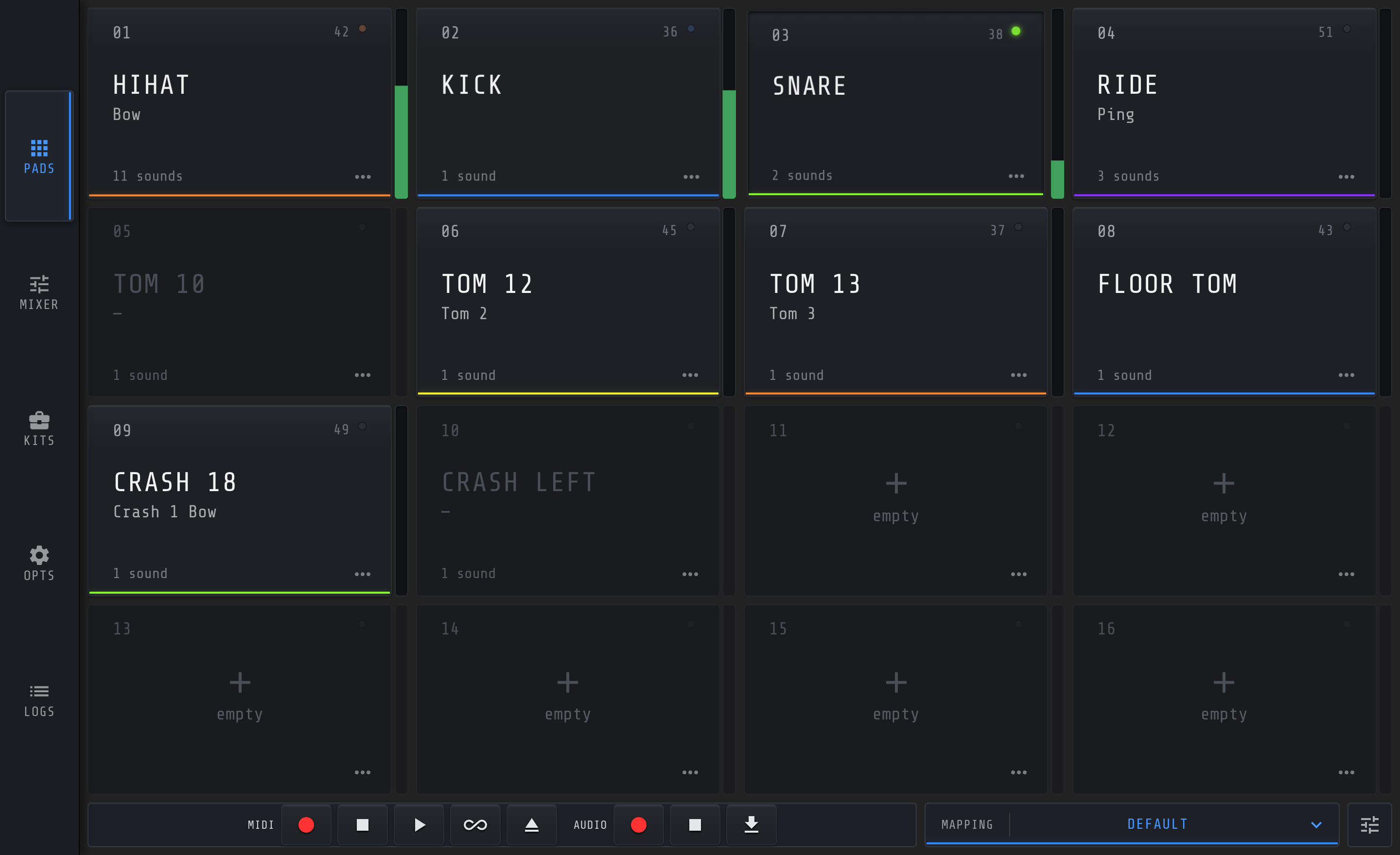 DrumPi's pad grid